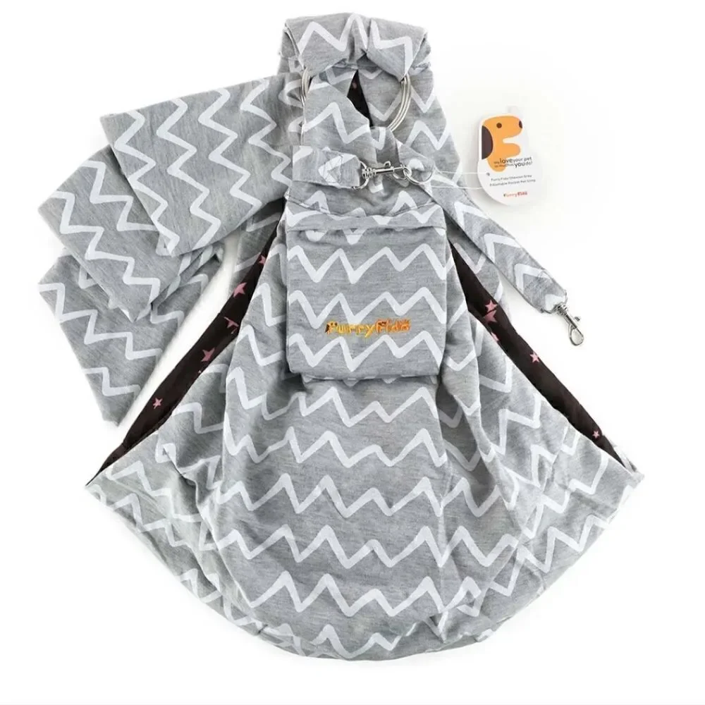 NWOT Furry Fido Chevron Grey Adjustable Pocket Pet Sling Papoose Carrier